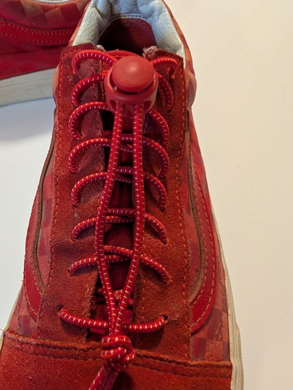 RARE VANS VINTAGE "Old Skool"  Red Suede & Classic Checkerboard Lace-Up Sneakers